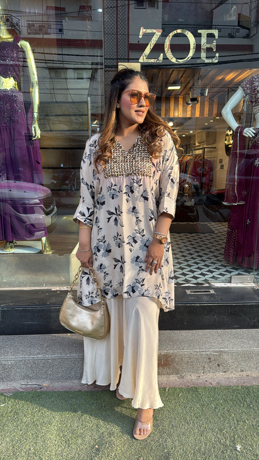 FLORAL BEIGE KAFTAAN CORDSET