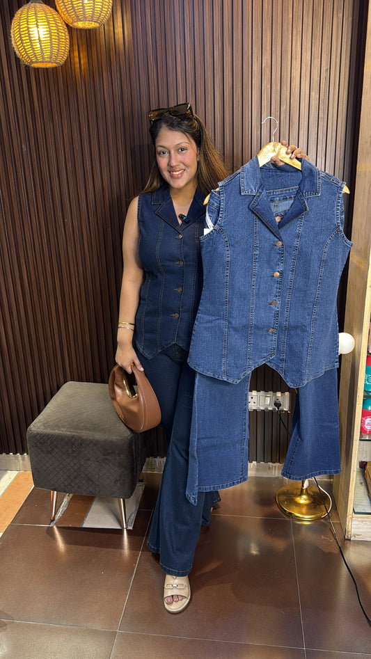 CUT SLEEVES DENIM CORD-SET