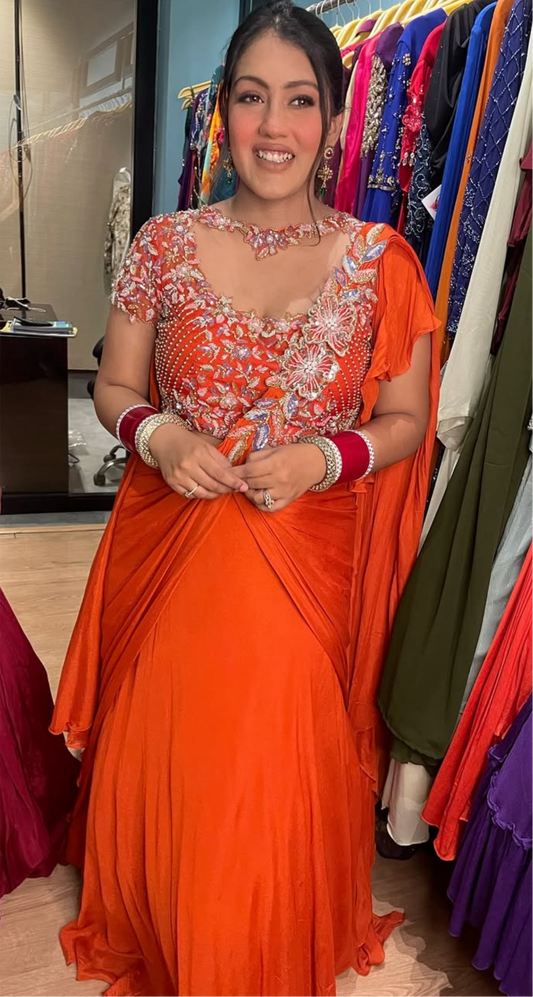 ADA RUST DRAPE LEHENGA