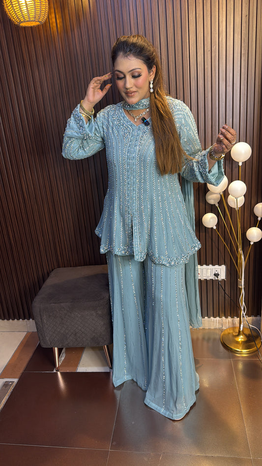 ICE BLUE SHARARA SET