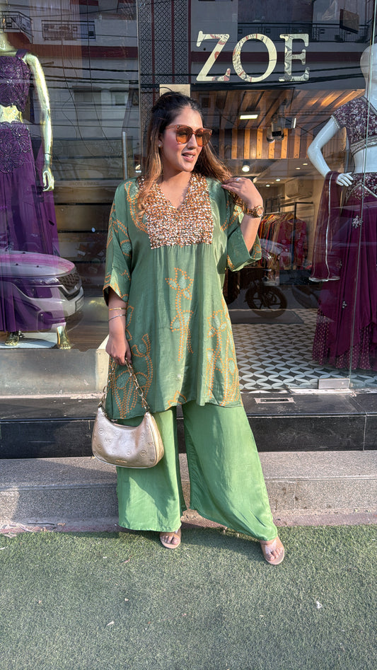 GREEN FLORAL KAFTAAN CORD-SET