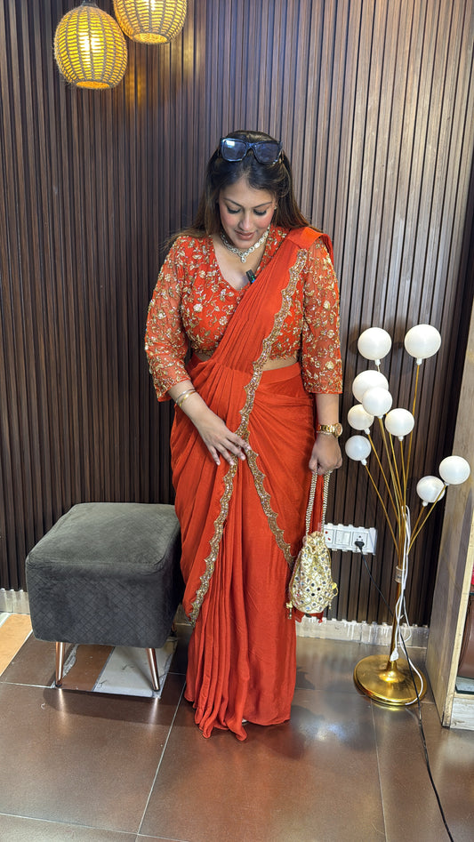 RUST HEAVY DRAPE SAREE