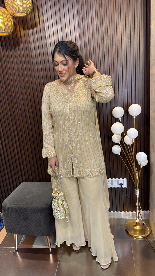 BEIGE HEAVY SHARARA SET