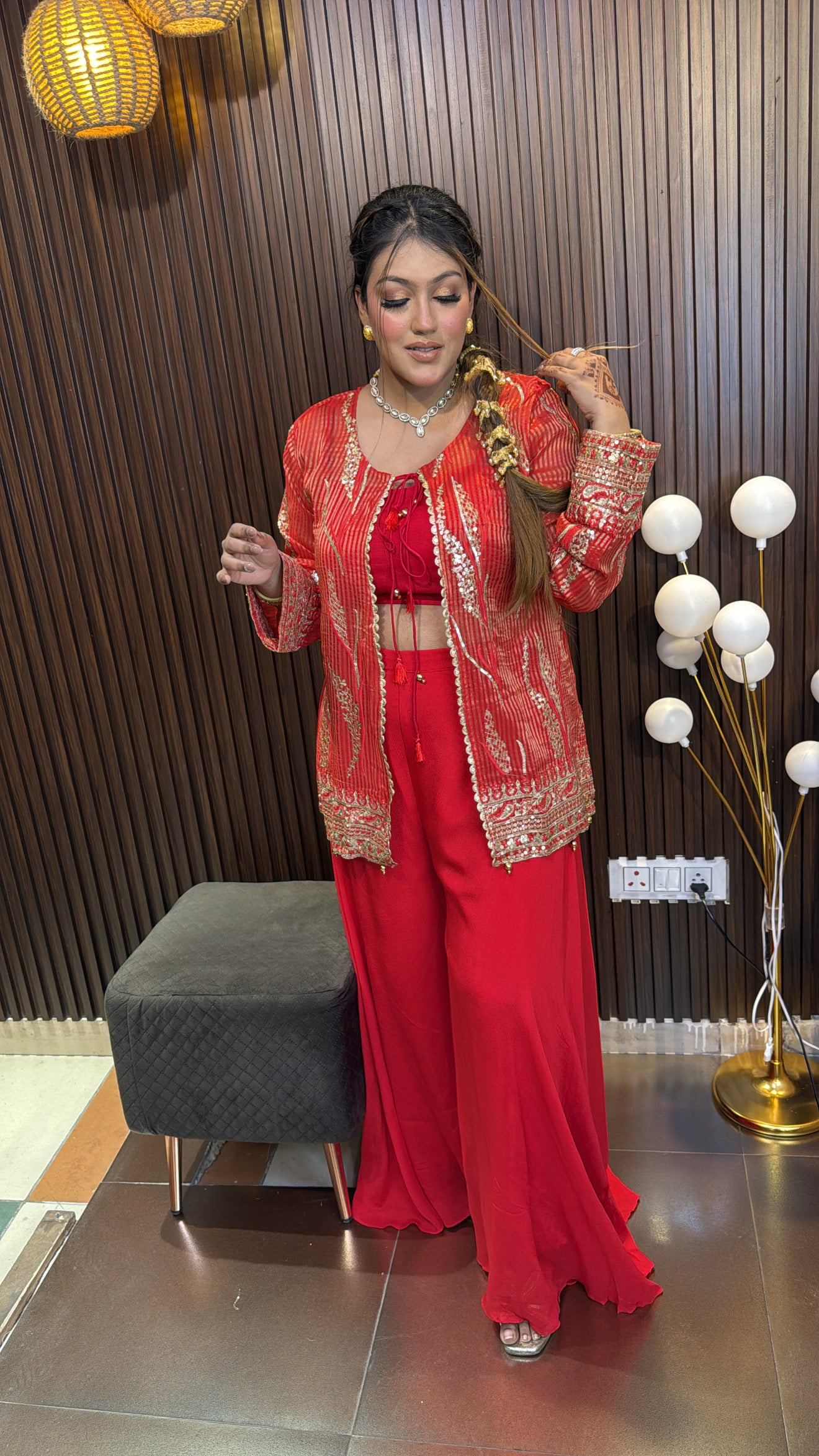 CHANDNI- RED SHARARA CAPE