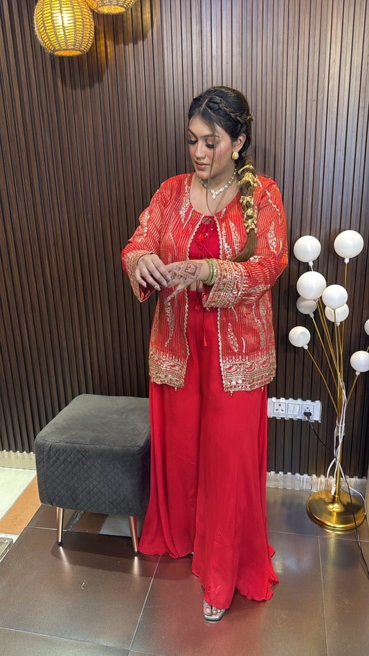 CHANDNI- RED SHARARA CAPE