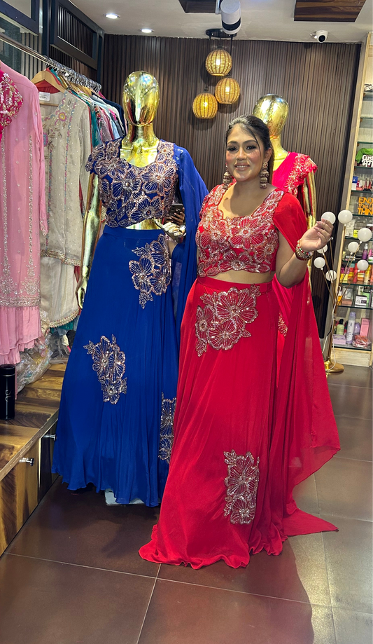 AFSANA- RED LEHENGA