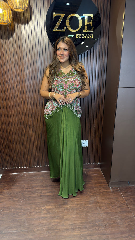 MULTICOLOUR INDO-WESTERN DRAPE OUTFIT
