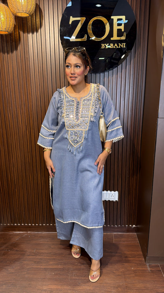 BLUE COTTON DENIM LONG CO-ORD SET