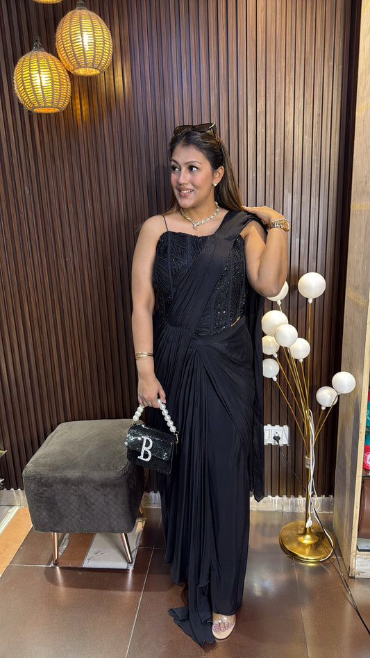 BLACK CORSET DRAPE SAREE
