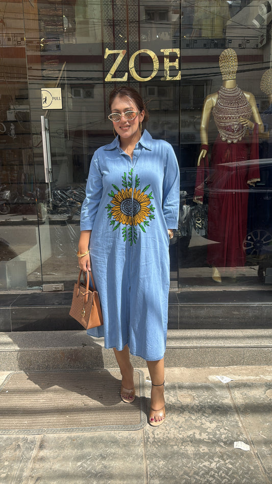 SUNFLOWER DENIM DRESS