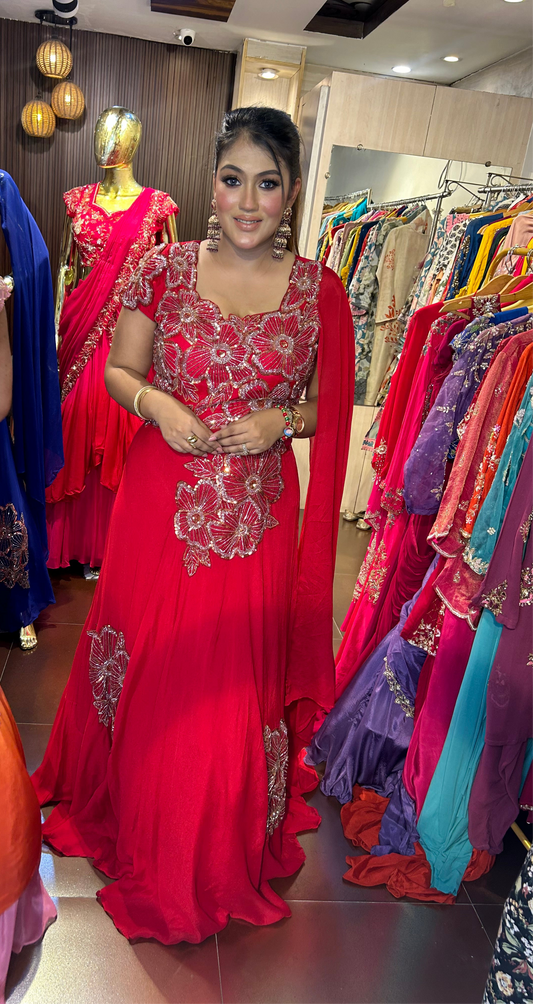 AFSANA- RED LEHENGA