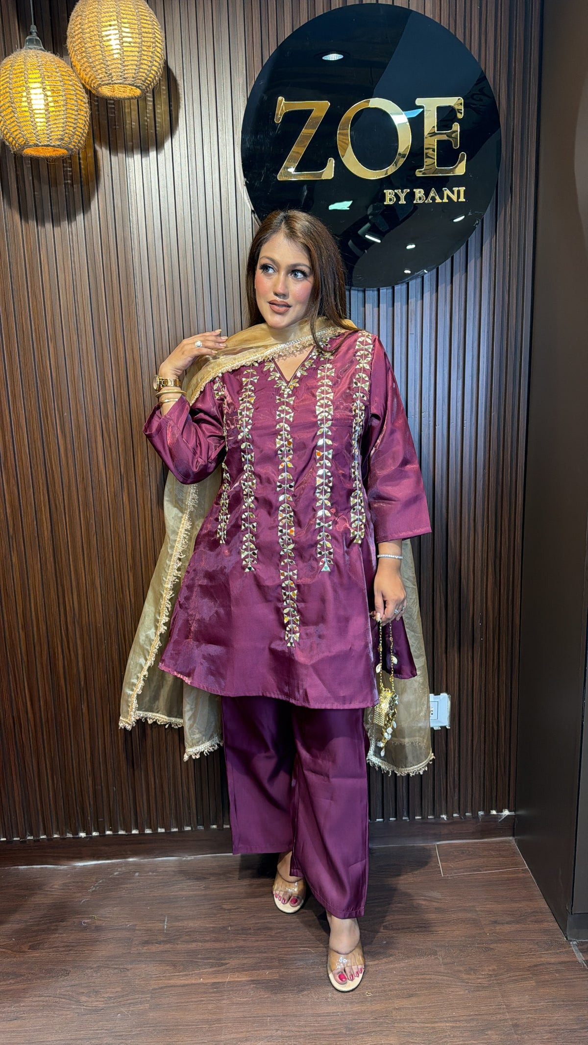 NOOR- Mirror peplum contrast suit