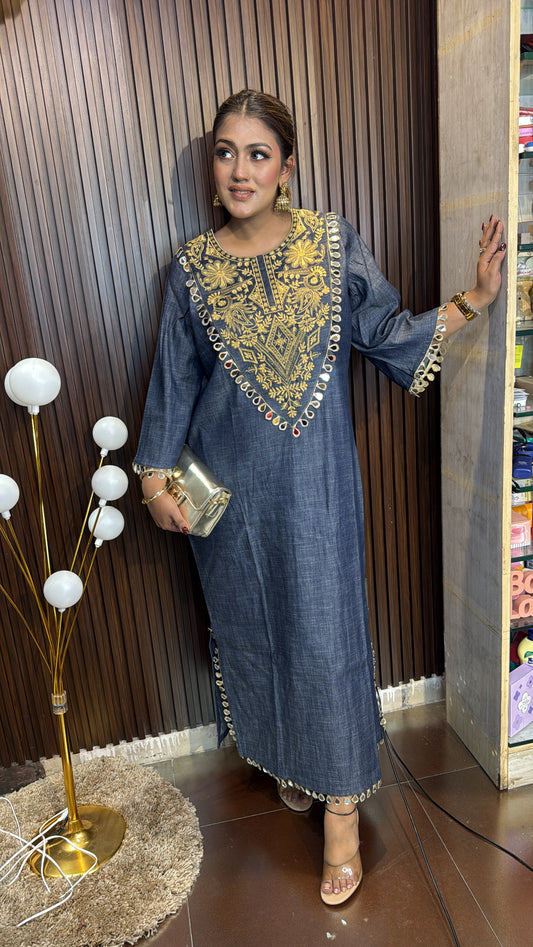 DENIM SIDE SLIT DRESS