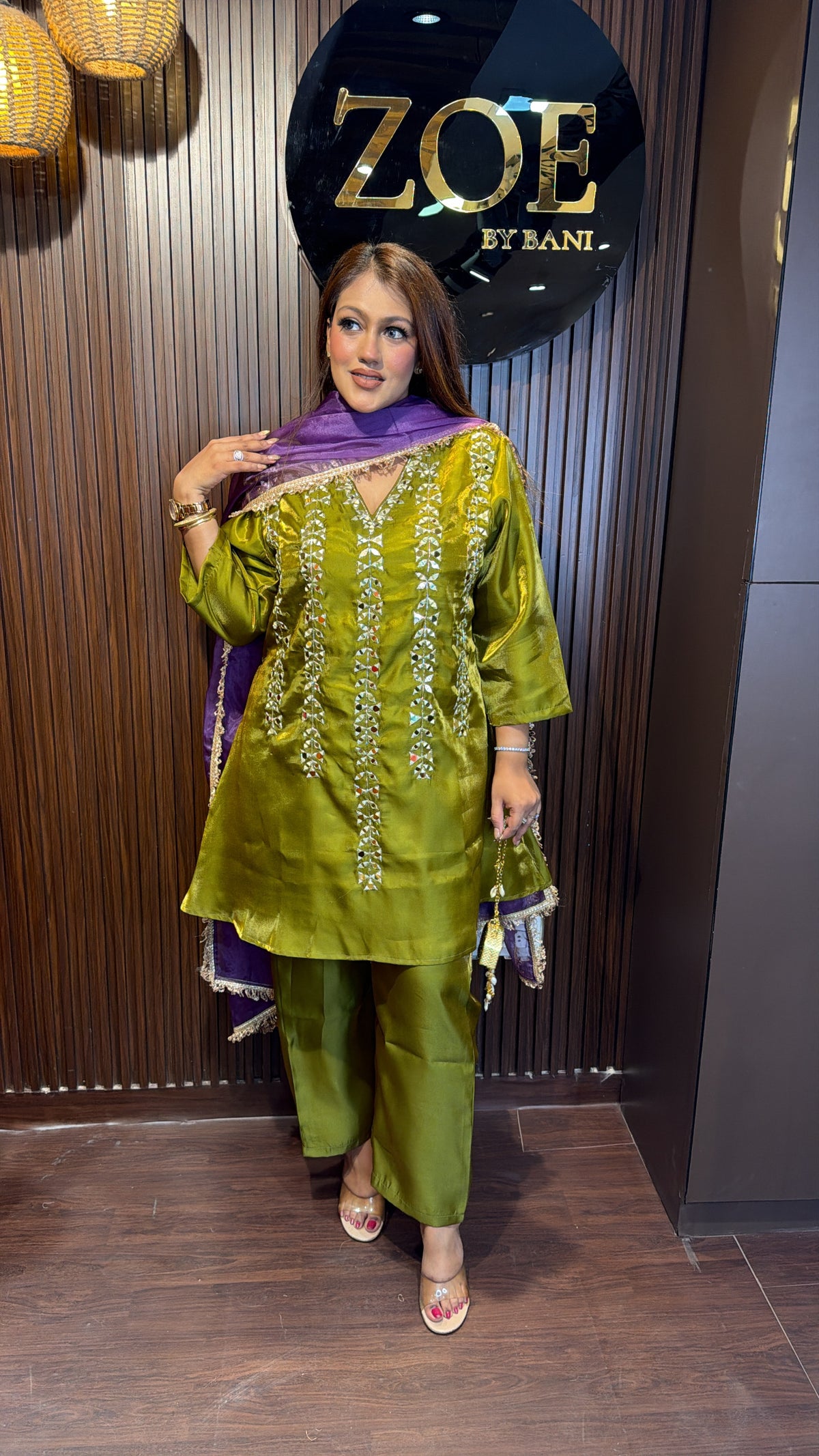 NOOR- Mirror peplum contrast suit