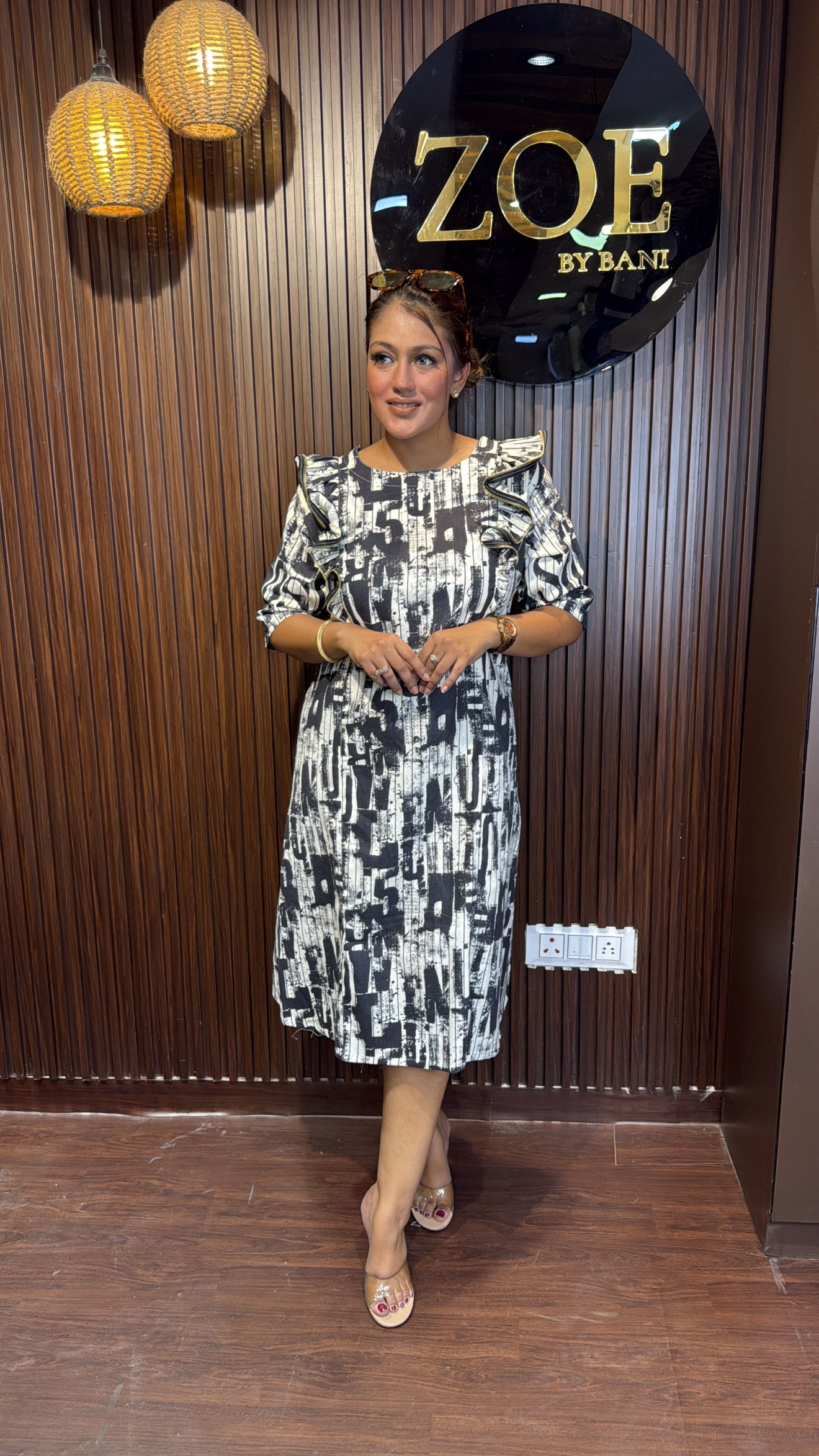 PRINTED FRILL COTTON DRESS